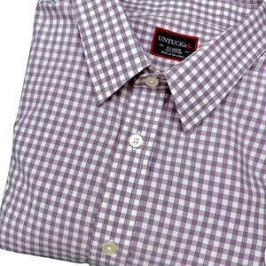 UNTUCKit Men's XL Purple White Checked Long Sleeve Button Down Shirt *FLAW*